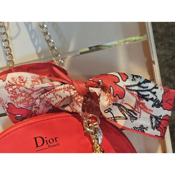 Christian Dior Red Clutch w/Crossbody Chain, Charms & Twilly Added NWOT - Picture 7 of 15